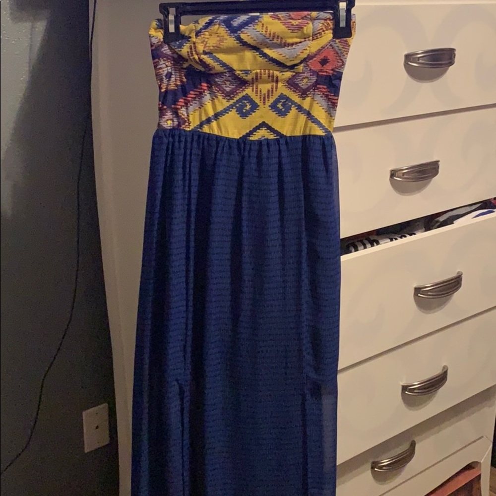 Yellow blue maxi dress